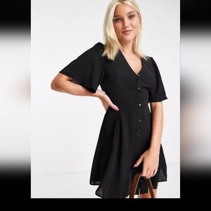 ASOS Design tie back black tea dress